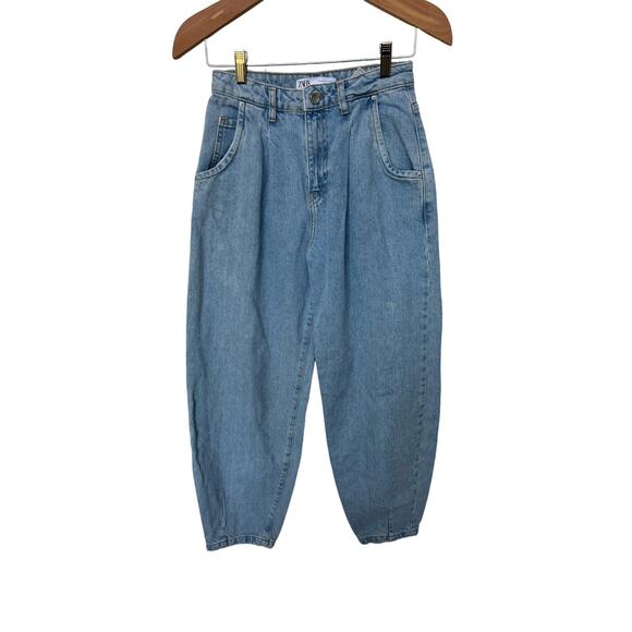 Zara Denim - Zara Denim Jeans Balloon Barrel High Rise Cropped Baggy Jeans Blue Women's Sz 0
